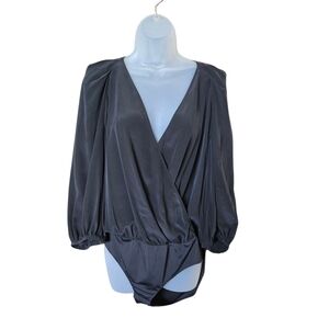 BCBGMaxAzria Charcoal Wrap Blouse